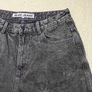 Slug Jeans Denim Shorts Mens Large Black Contrast Stitch Baggy Jorts Raw Hem